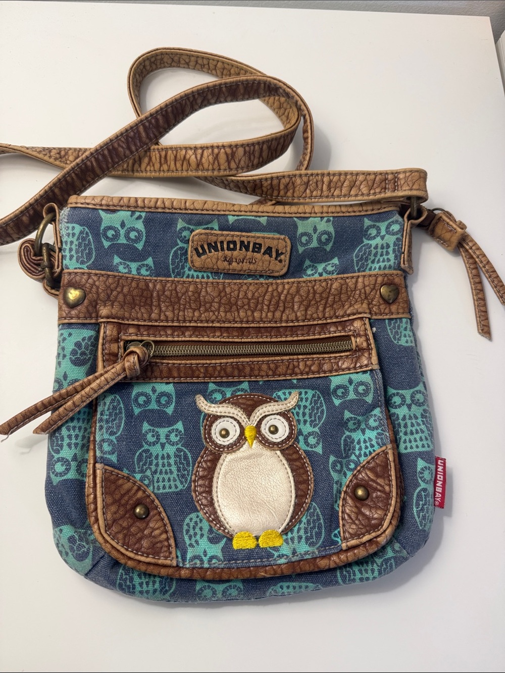 UNIONBAY Teal and Brown Owl Crossbody Bag